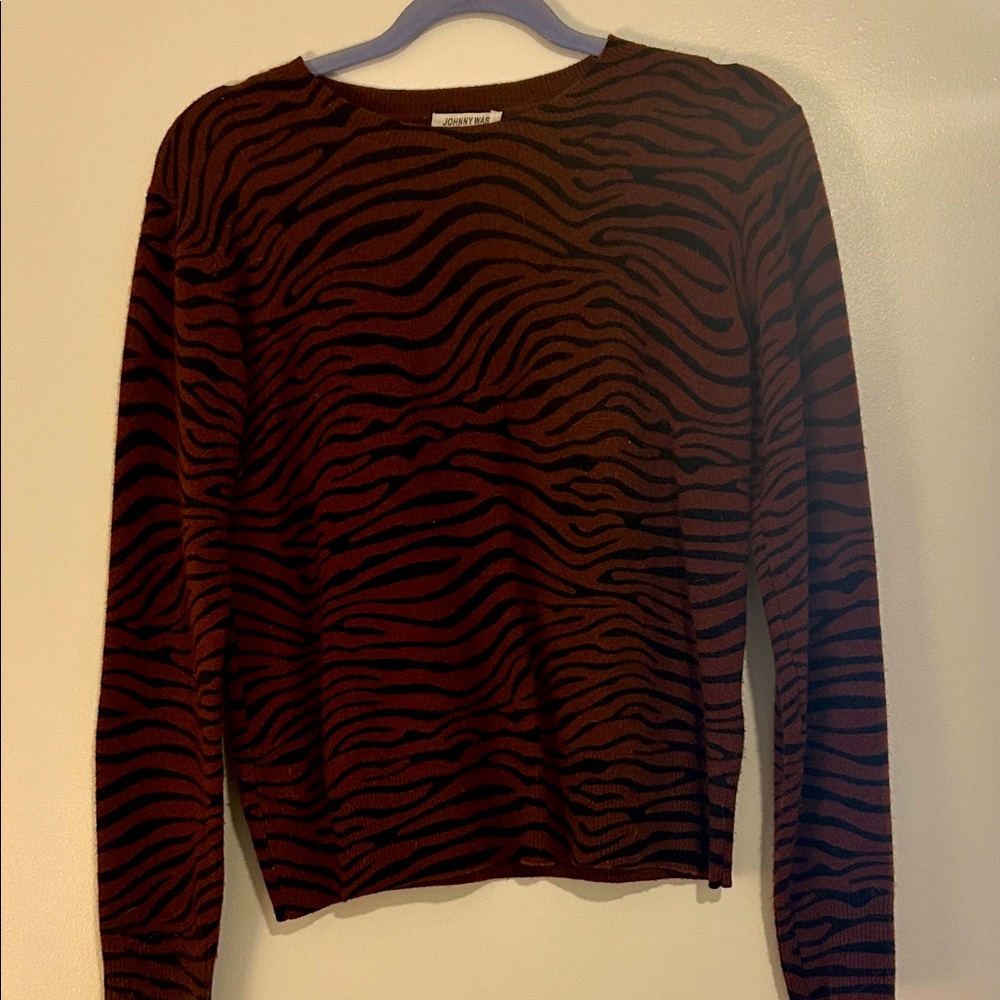 Johnny Was Chocolate and Ebony Striped Cashmere Sweater